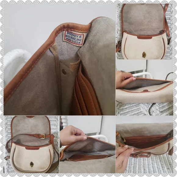 Dooney & Bourke | Vintage Cream Tan Leather Distressed Organizer Crossbody Bag - Picture 5 of 8